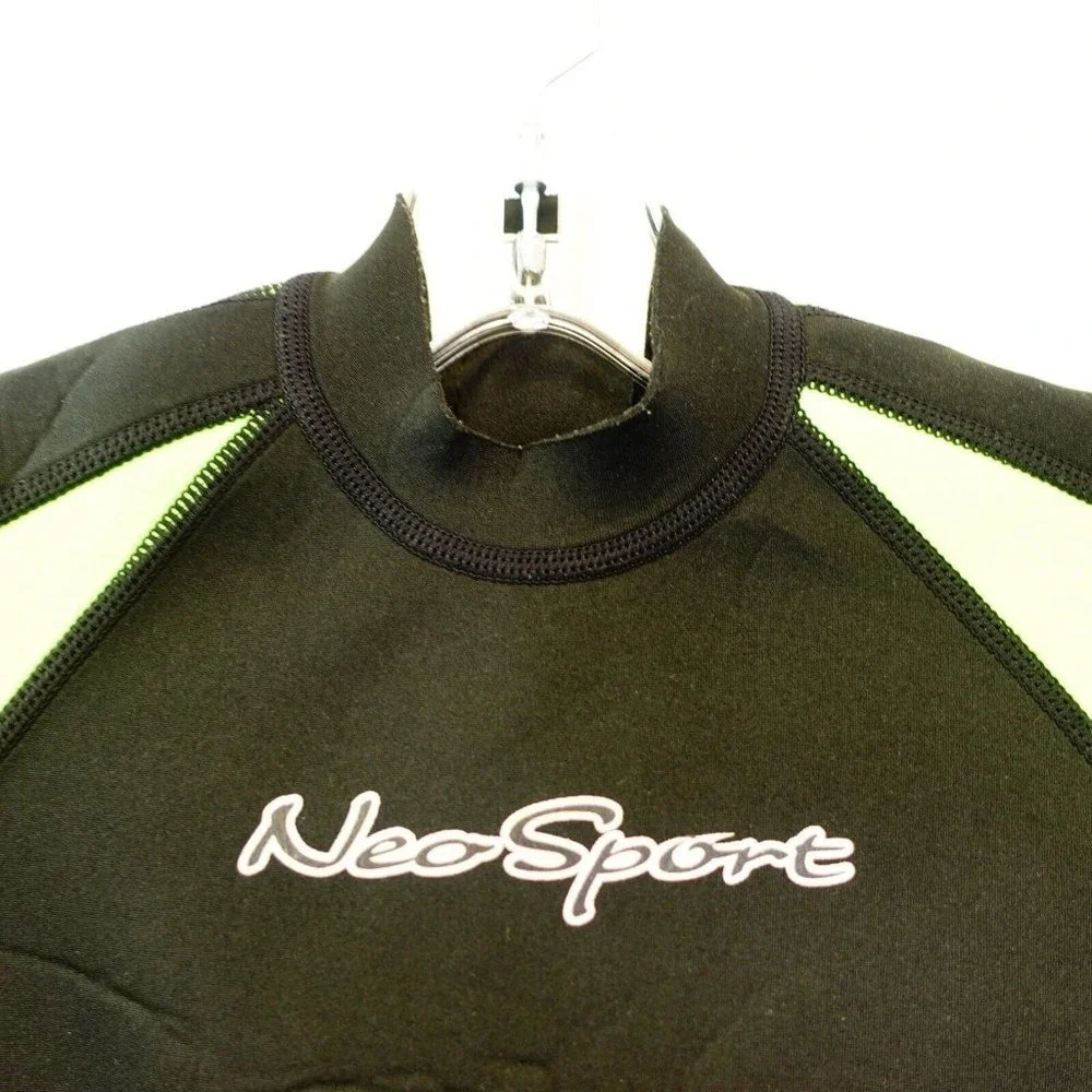 NEOSPORT Wetsuit Kids Boys‎ SMALL Neon Green Black Short Rash Guard Short Sleeve